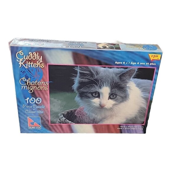 Cuddly Kittens VTG Puzzle Jigsaw 100 Piece 16 x 11 Age 6+ New Sealed Sure-Lox - Picture 1 of 2